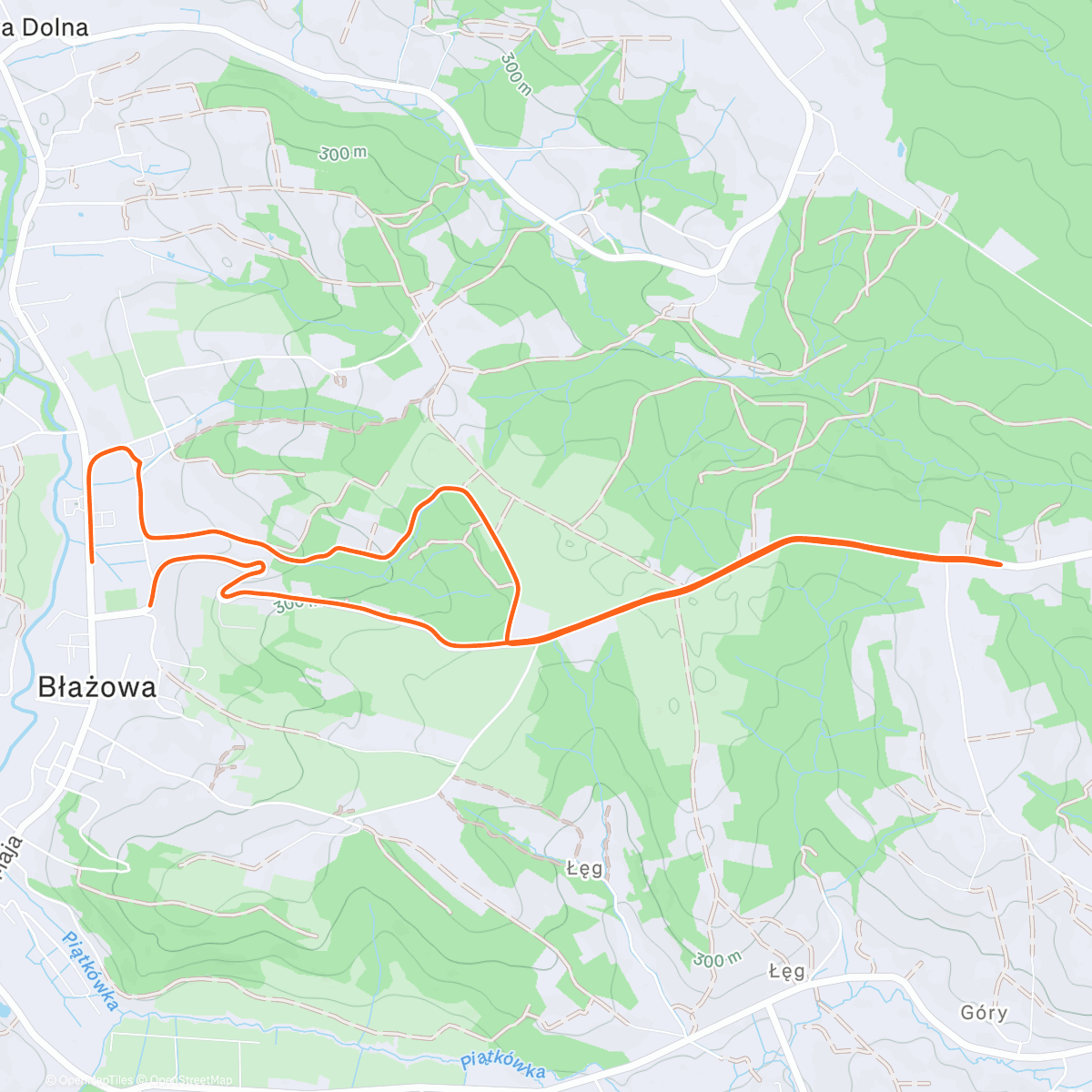 Map of the activity, Hilly run in Błażowa