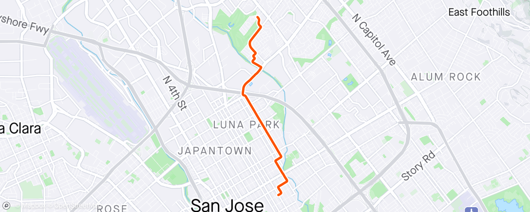 Map of the activity, Bike to Downtown SJ - 4/23/24