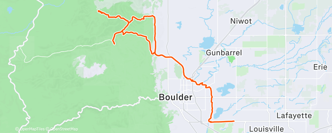 Map of the activity, Alex's over Lee Hill, up Left Hand & Glendale Gulch,  down & up to noodle around Jamestown