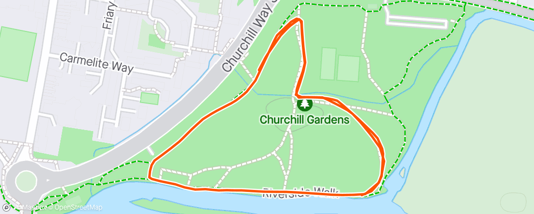 Map of the activity, Churchill Gardens junior parkrun