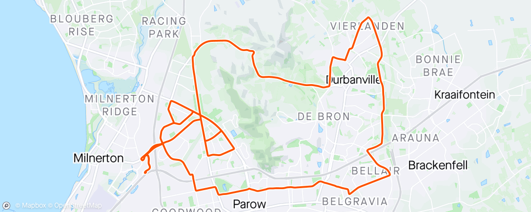Map of the activity, Durbanville Loop and Tiekie