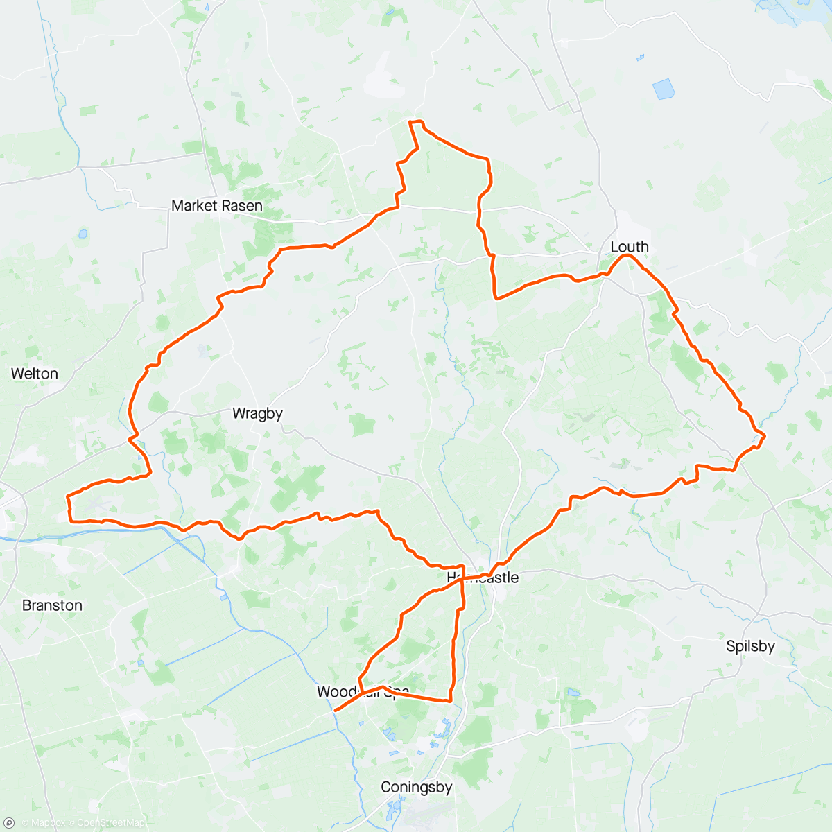 Map of the activity, Cafe ride to Woodhall and on to the beautiful wolds with Andy