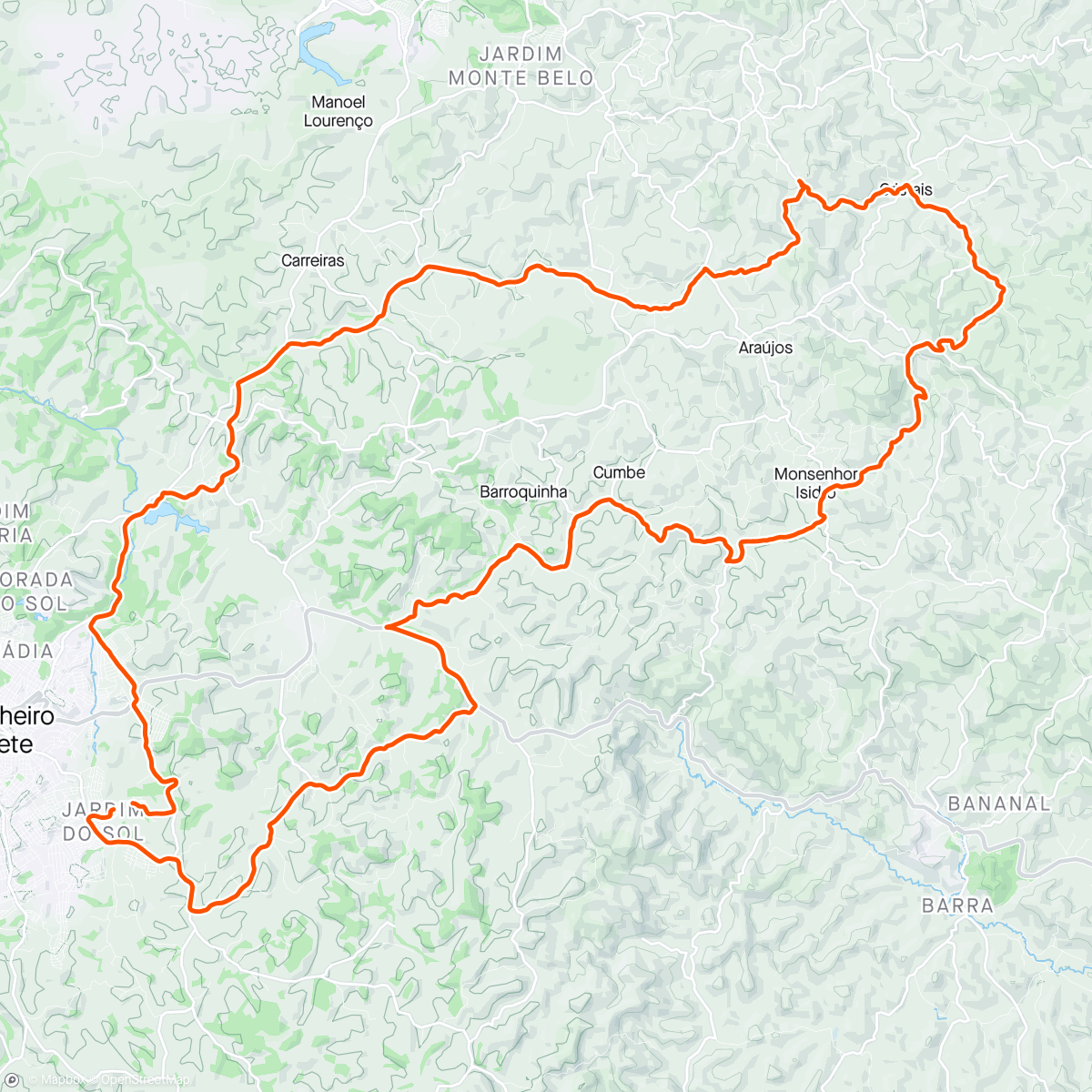 Map of the activity, M.Izidro, Trilha Urubu, Cristais, Olaria, Castiliano