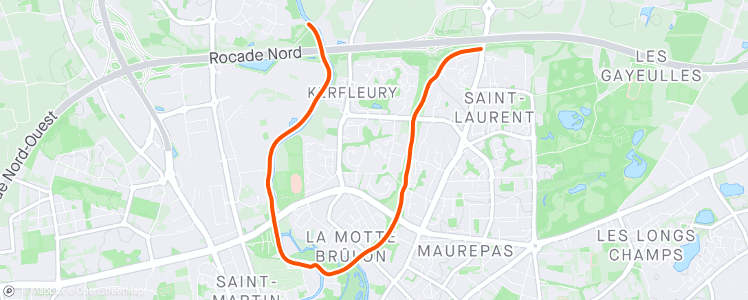 Map of the activity, Rennes-St Grégoire # Footing (objectif 5'30'' au km sur 5000m)