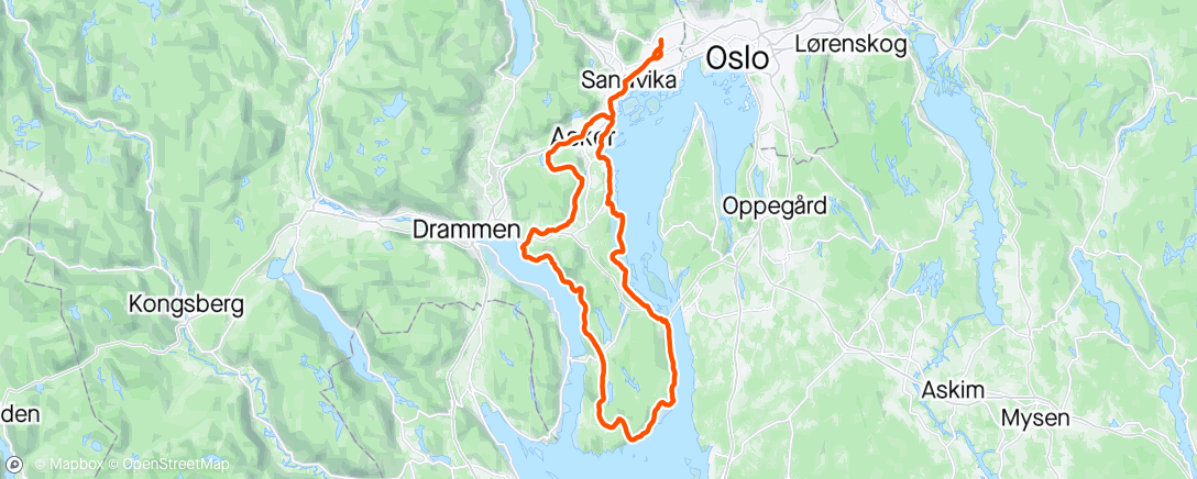 アクティビティ「Nydelig Z2 tur med Lars rundt Hurum」の地図