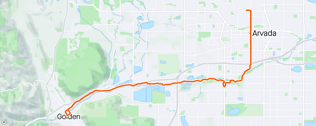 Map of the activity, Arvada to Golden on Tandem with Gail