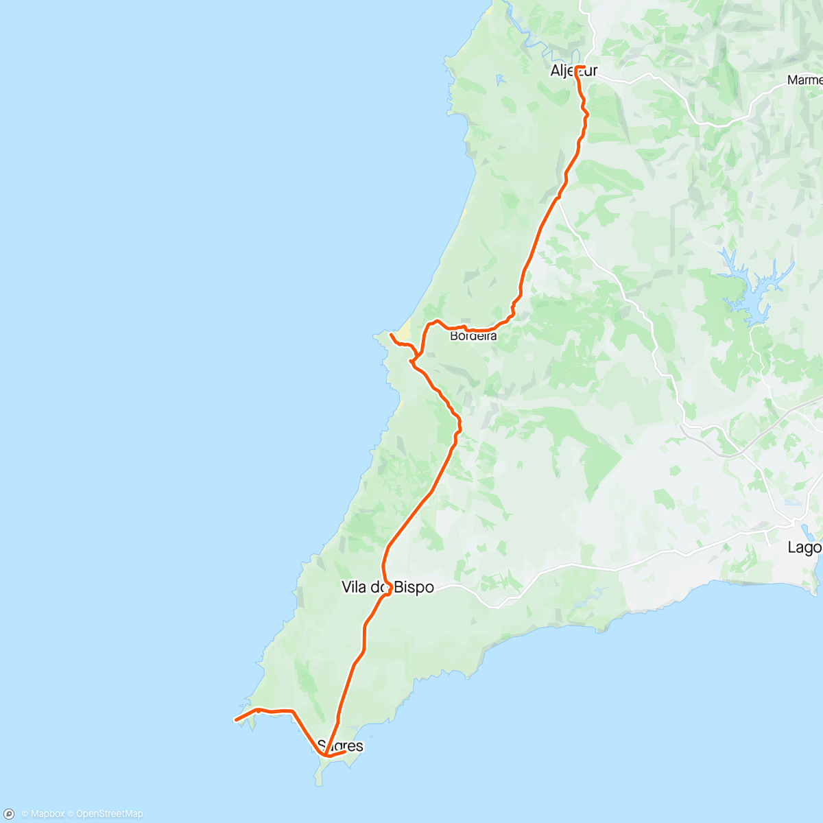 Mapa de la actividad (Portugal Bike Tour day 4: coast to Aljezur)