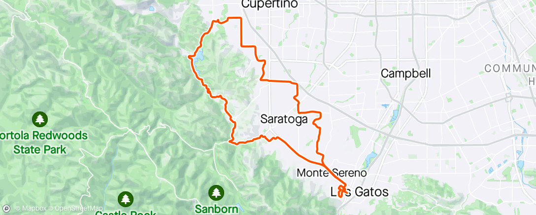 Map of the activity, Mike’s Bikes Los Gatos Tuesday Ride