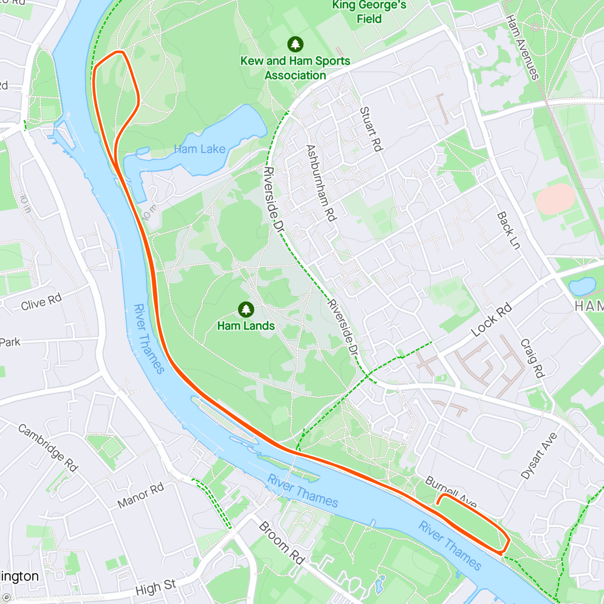 Map of the activity, Kingston Parkrun with Aid & Lucy