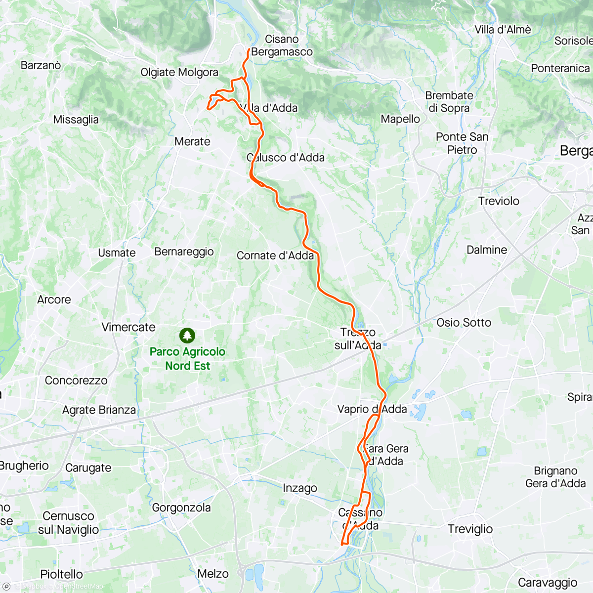 Map of the activity, Cassano- Brivio con dev. Lago di Sartirana