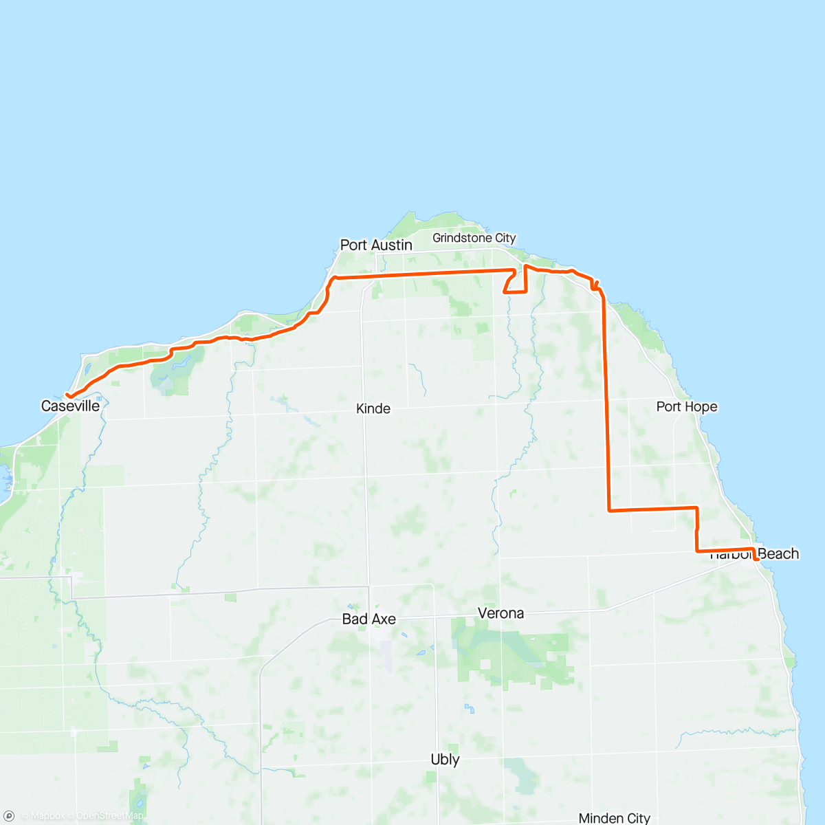 Map of the activity, Thumb Coast 50 miler