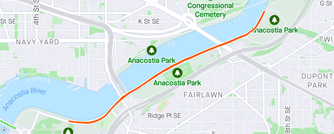 Map of the activity, Anacostia Parkrun (PB 🤪 time pending)