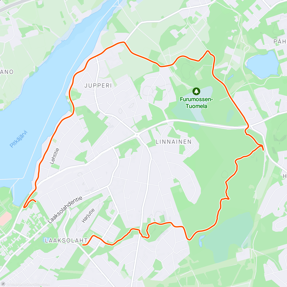 Mapa da atividade, Aamulenkki Palomäki- Linnainen- Långbacka- Pitkäjärvenranta