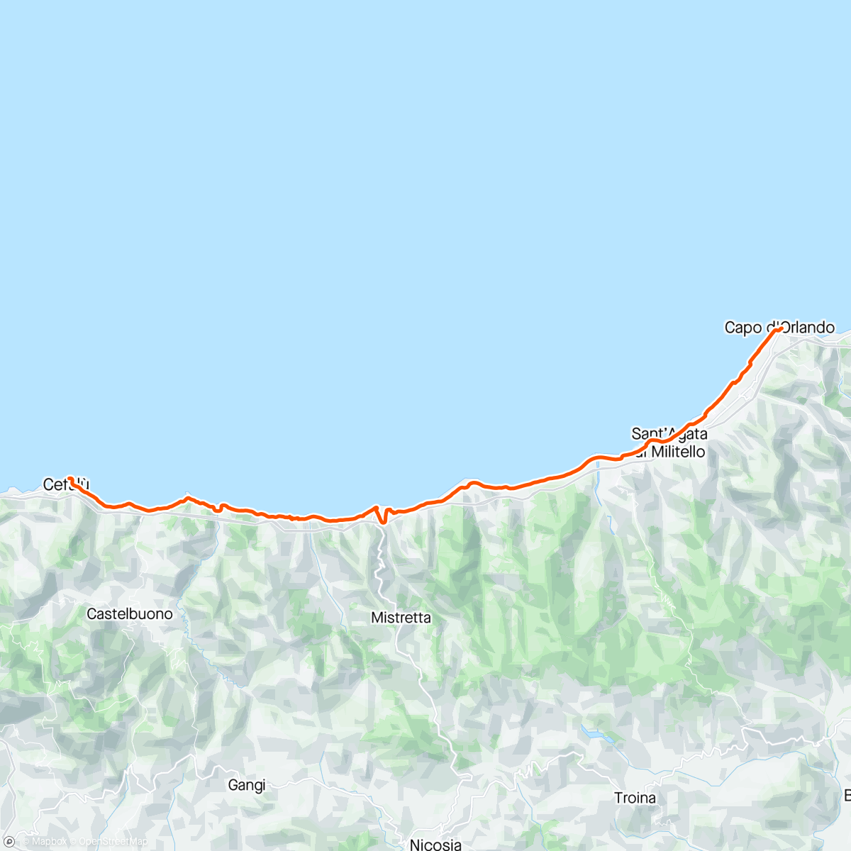 Mappa dell'attività Periplo della Sicilia con Anna. 16 tappa Capo d'Orlando Cefalù.
