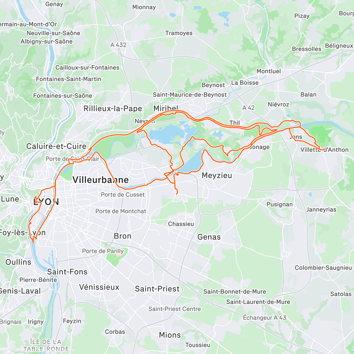 Mapa de la actividad (Gravel Lyon by night)