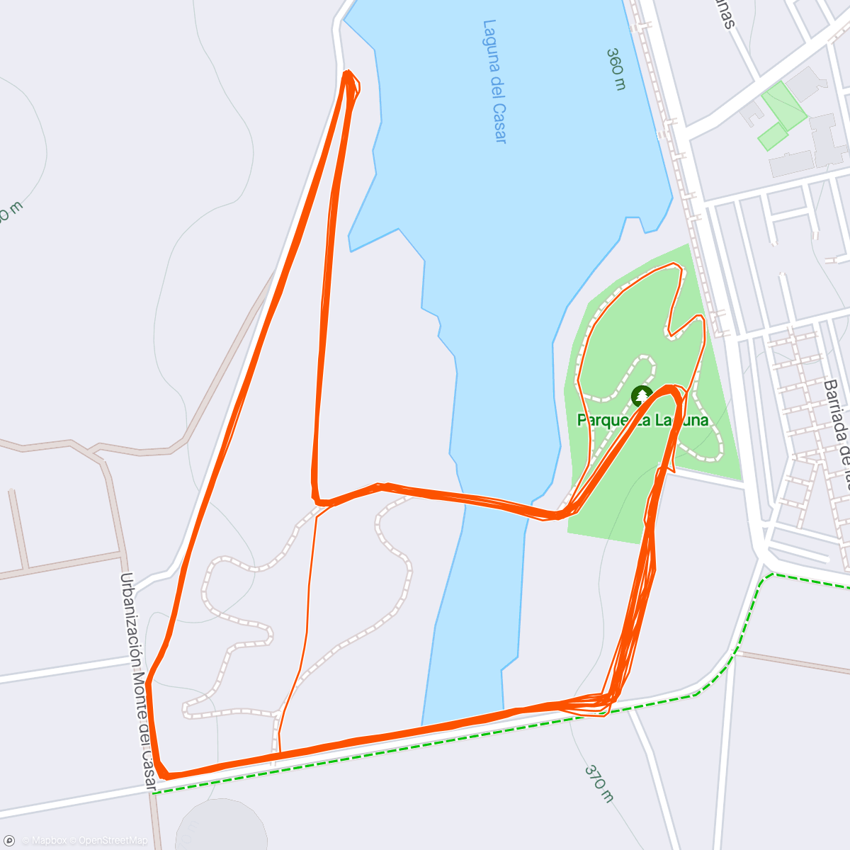 Map of the activity, Carrera solidaria 30 km circuito charca del Casar de Cáceres.