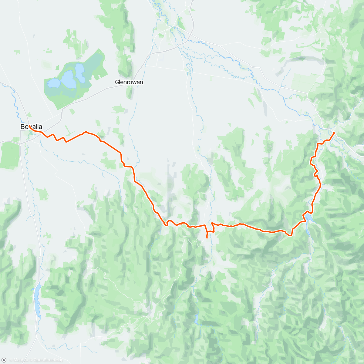 Mapa de la actividad (Benalla - Whitfield - Myrtleford. Nice AB gravel route with great views and rolling hills)