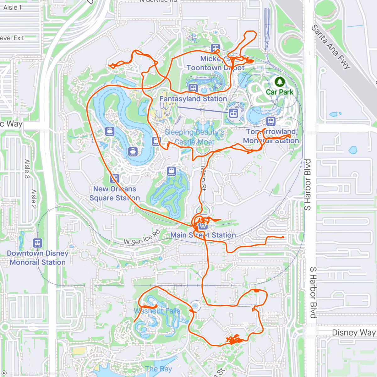 Map of the activity, Afternoon Walk with Wifey at Disneyland.