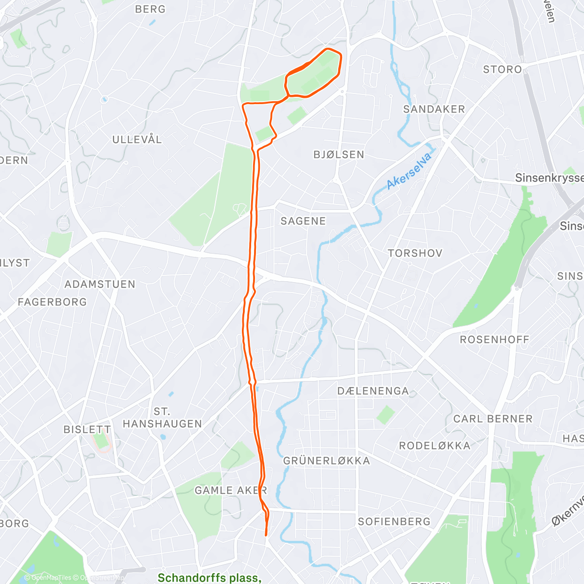 Map of the activity, 10 km tempo at sunset