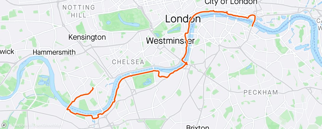 Map of the activity, Fulham to Tower Bridge ☁️