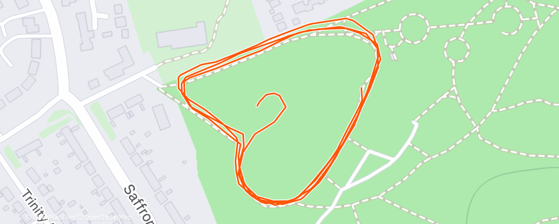 Map of the activity, Run streak Day 3284 part one. parkrun warm up (33,325km).
