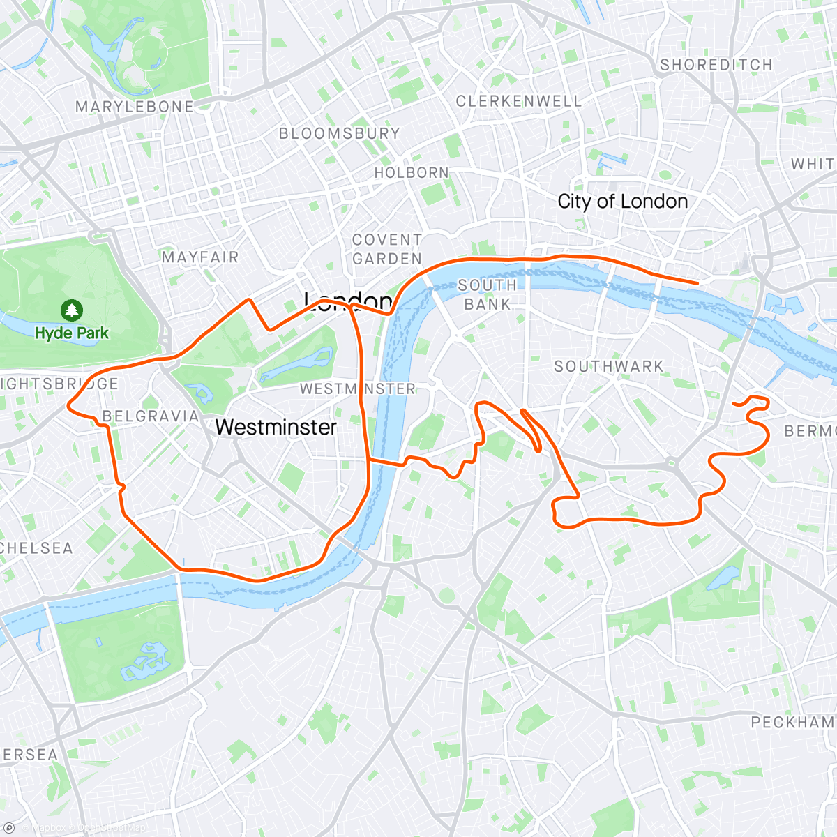 Map of the activity, Zwift - 2x15 FTP Intervals in London