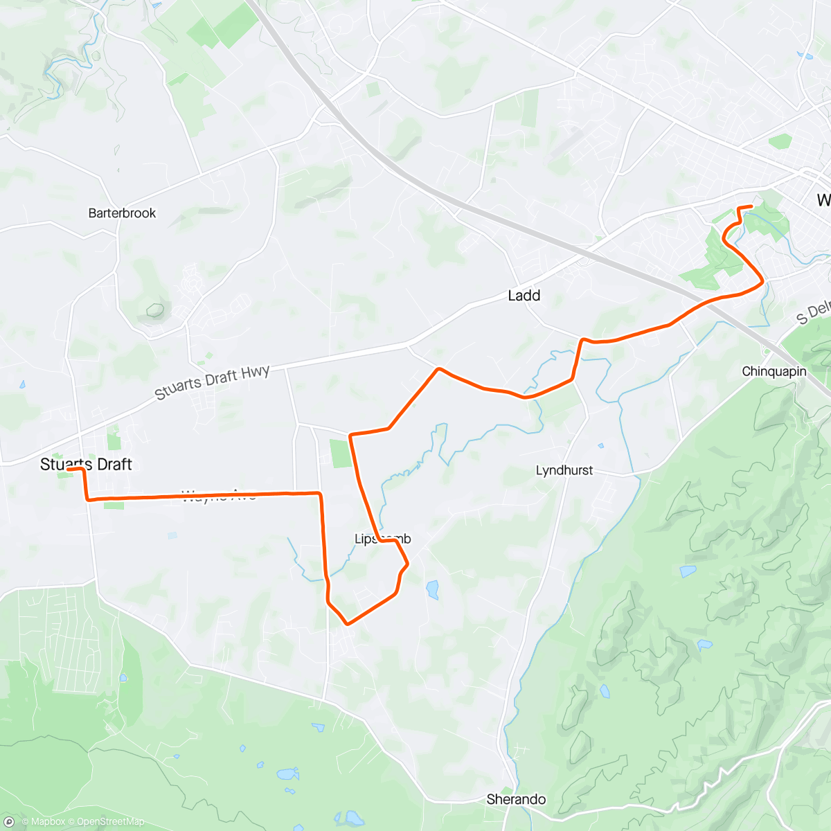 Mapa de la actividad (Park to Park 1/2 Marathon: I think the first time I tracked exactly 13.1 at a race 😄 and for some reason I find that deeply satisfying)