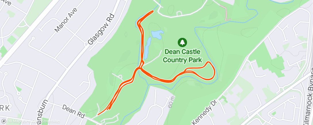 「Dean Castle Parkrun - 1st place and M60 course record (18:36)」活動的地圖