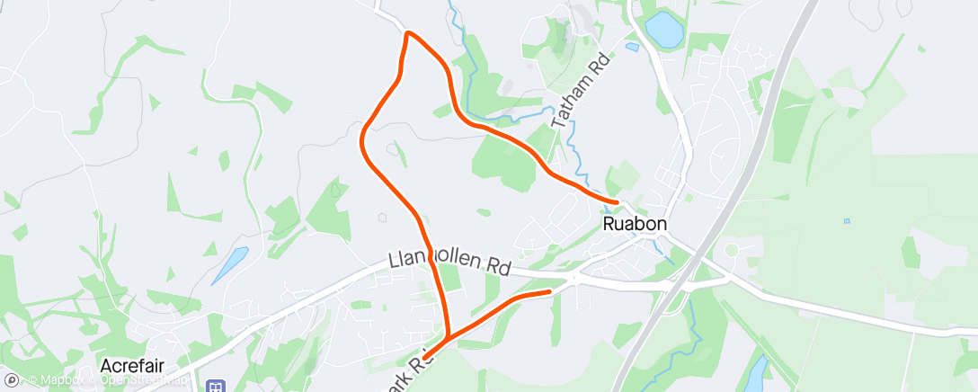 Map of the activity, Afternoon Run - windy and added some hills!