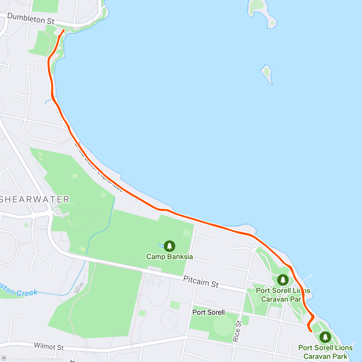 Mapa da atividade, Port Sorell park run