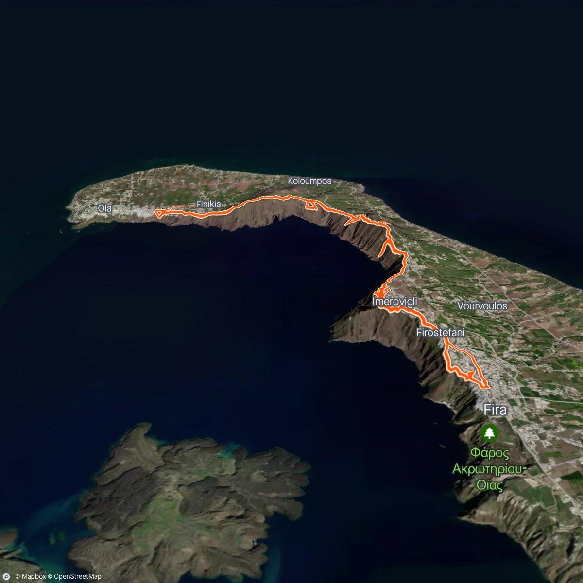 Map of the activity, Oia - Fira and Back 🚶‍♀️ 🚶‍♂️