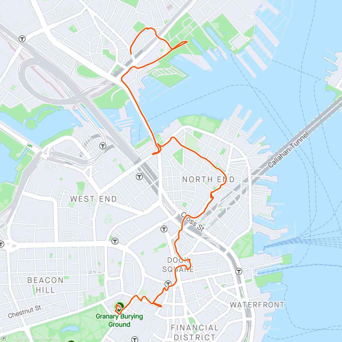 Map of the activity, Boston Freedom trail wandeling 😀