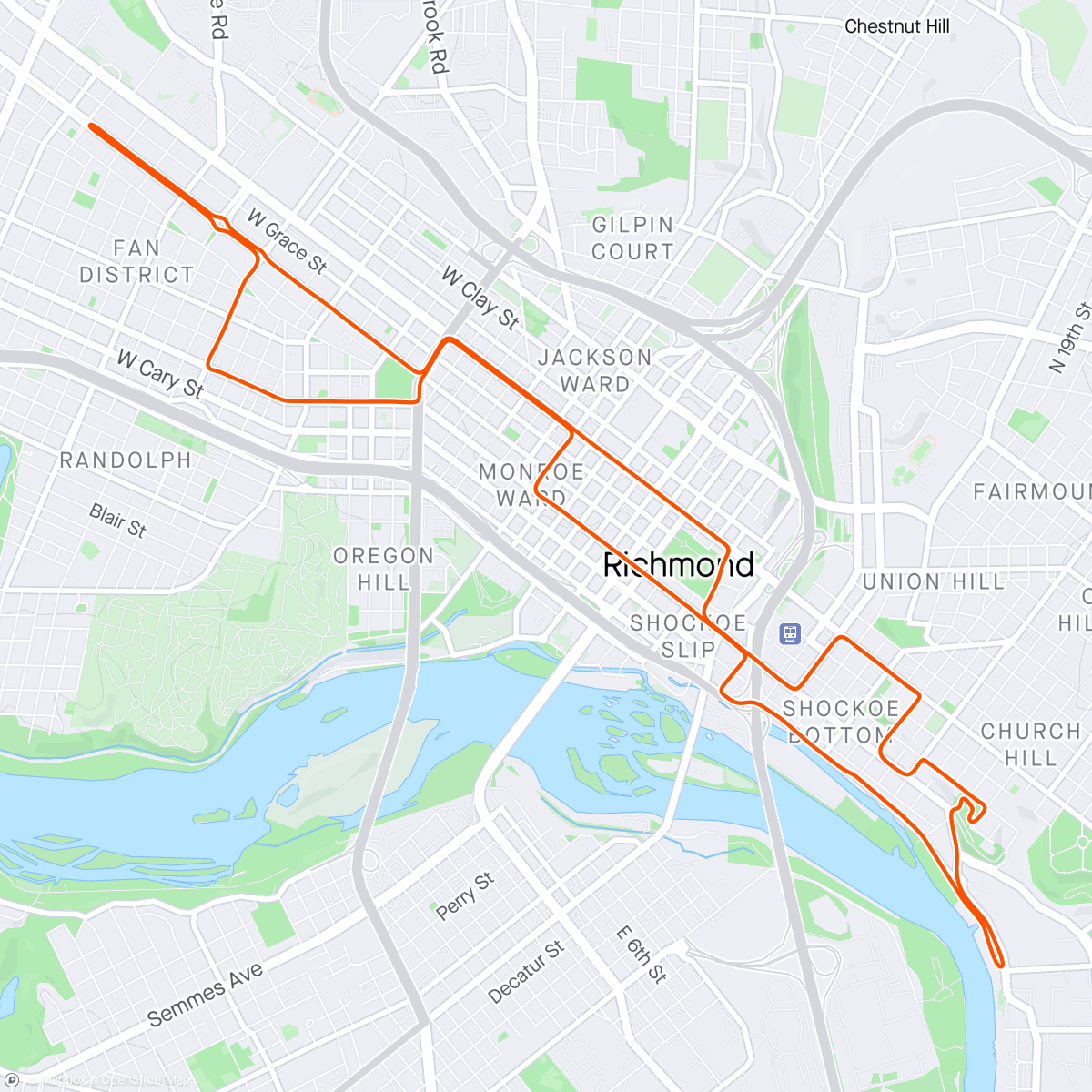 Map of the activity, Zwift - Richmond UCI Reverse in Richmond