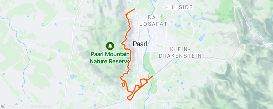Map of the activity, Easy up, down, up & down paarl mountain