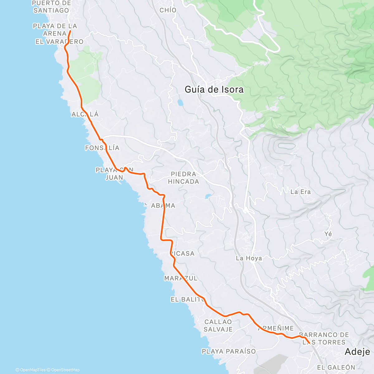 アクティビティ「ROUVY - Los Gigantes | Tenerife」の地図