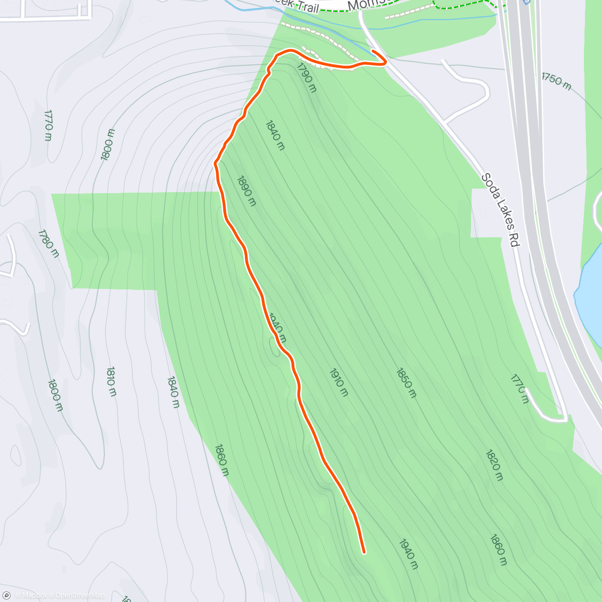 Map of the activity, 2nd First Part of Long Run: Down Mt. Glennon at LT