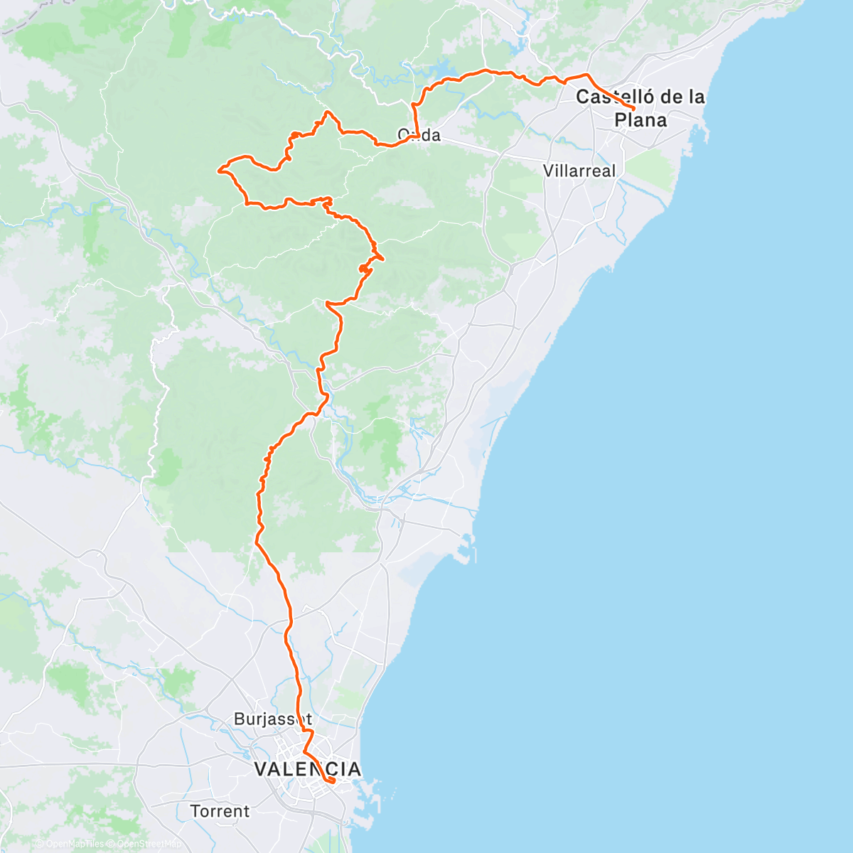 Map of the activity, Spain Coast Ride Day 4