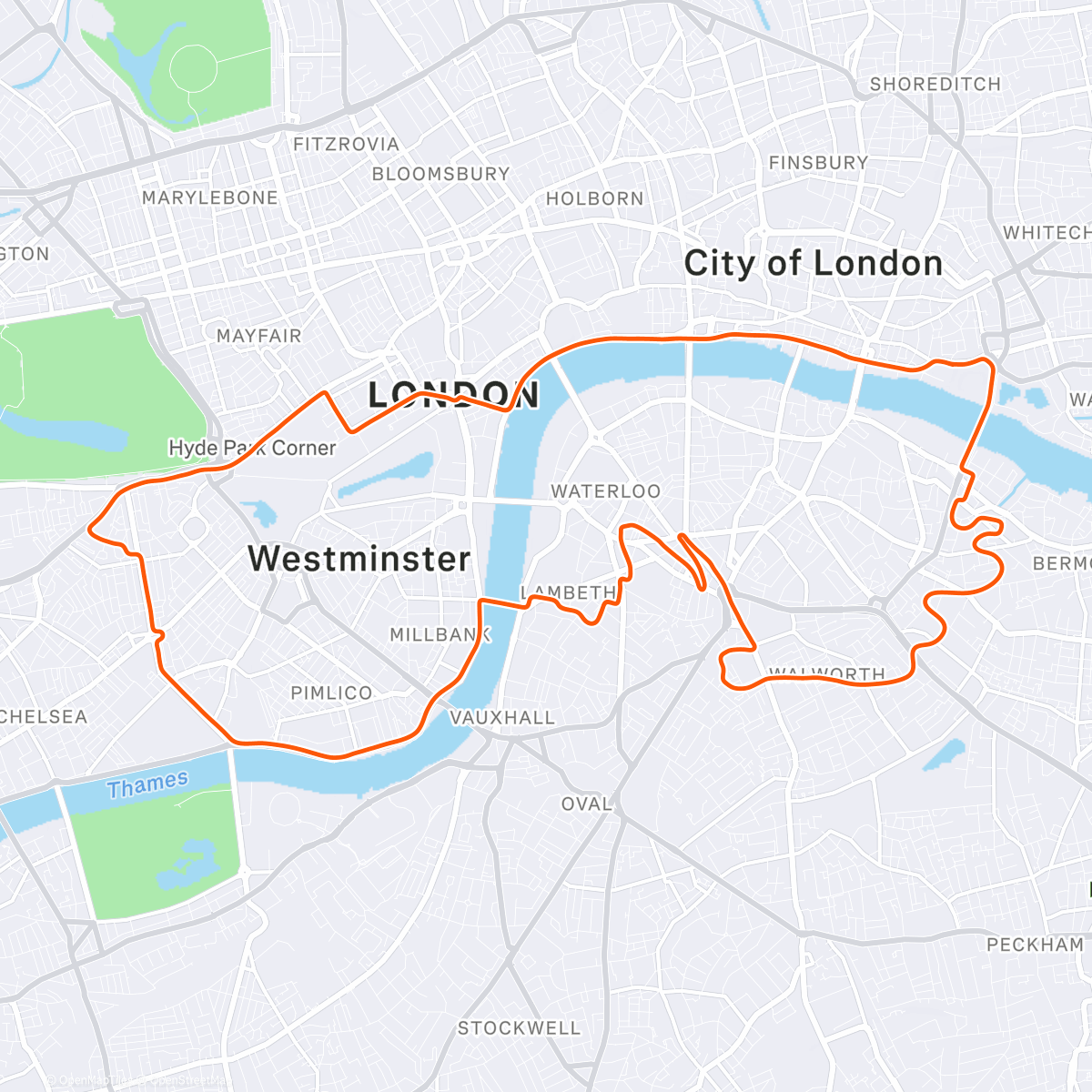 Map of the activity, Zwift - : Aerobic 80m on Greater London Loop in London