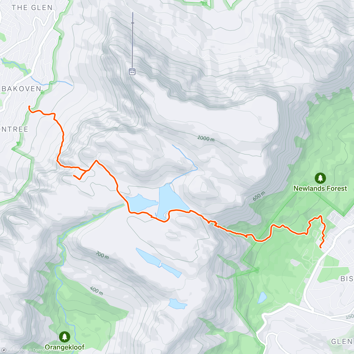 Map of the activity, Skeleton Gorge to Camps Bay with HJ