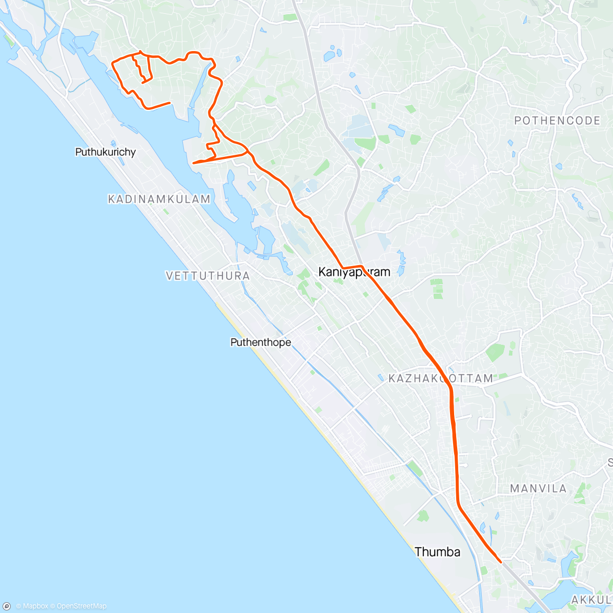 Map of the activity, Morning Ride to Nerukadavu Ferry