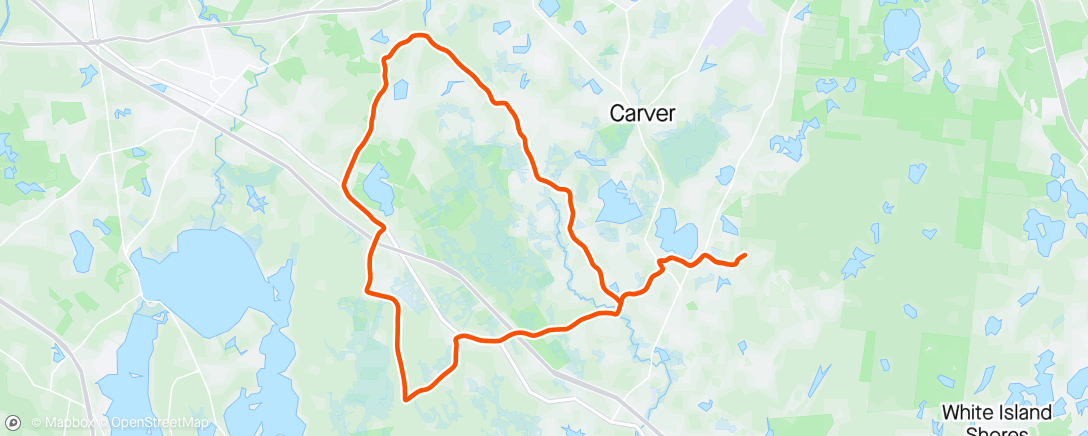 Map of the activity, Afternoon Ride #79. Outside. First shorts/jersey ride of the year. Also first turtle rescue of the year. Nice night to ride after work.
