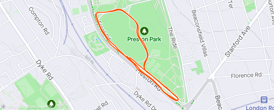 Map of the activity, Park Run Preston Park