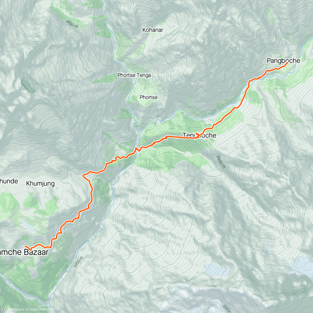 Map of the activity, Day 16 Pangbouche to Namche