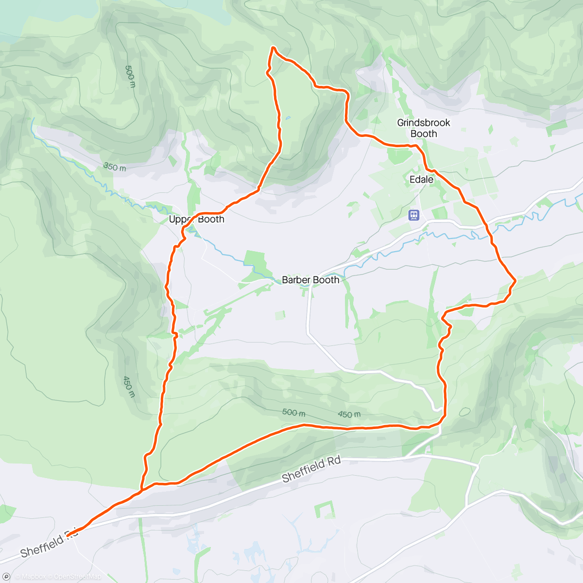 Map of the activity, Macc Harriers fell session rogue Red group run around Edale