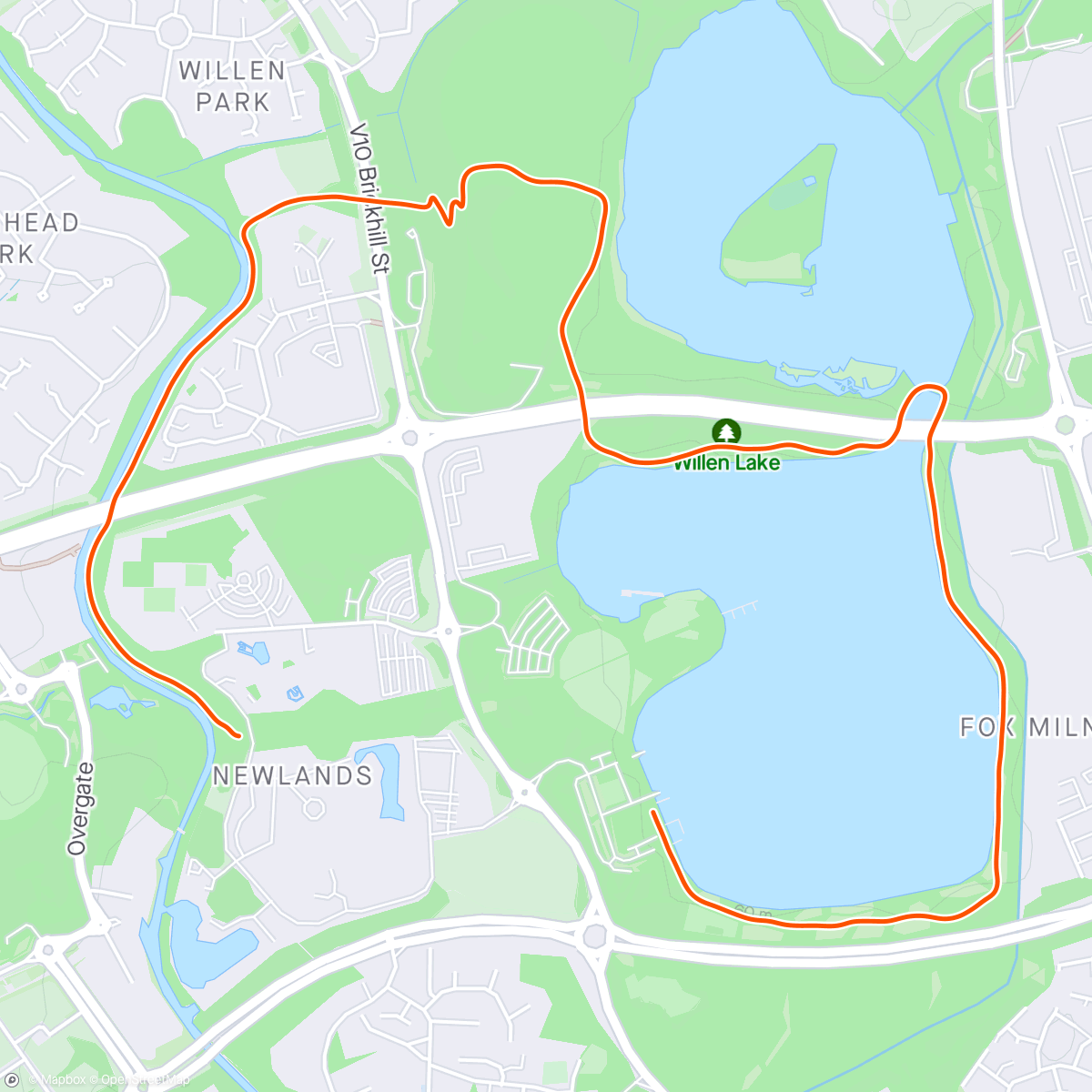 Map of the activity, Willen Lake ParkRun