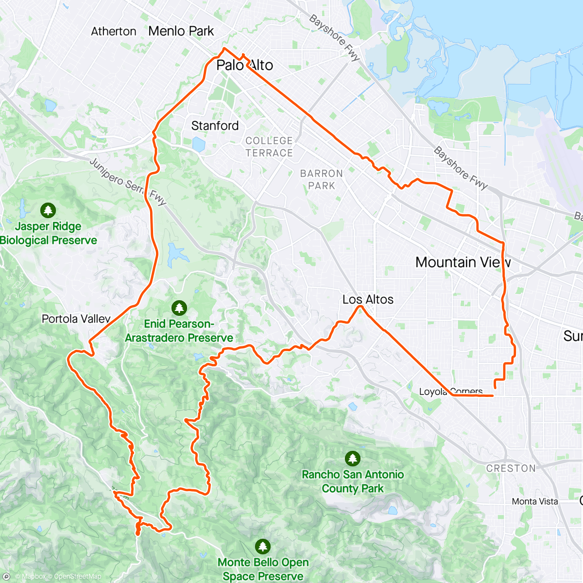 Mappa dell'attività Pagemilling with the usual suspects, Russian Ridge, Clouds Rest, Alpine Road Trail