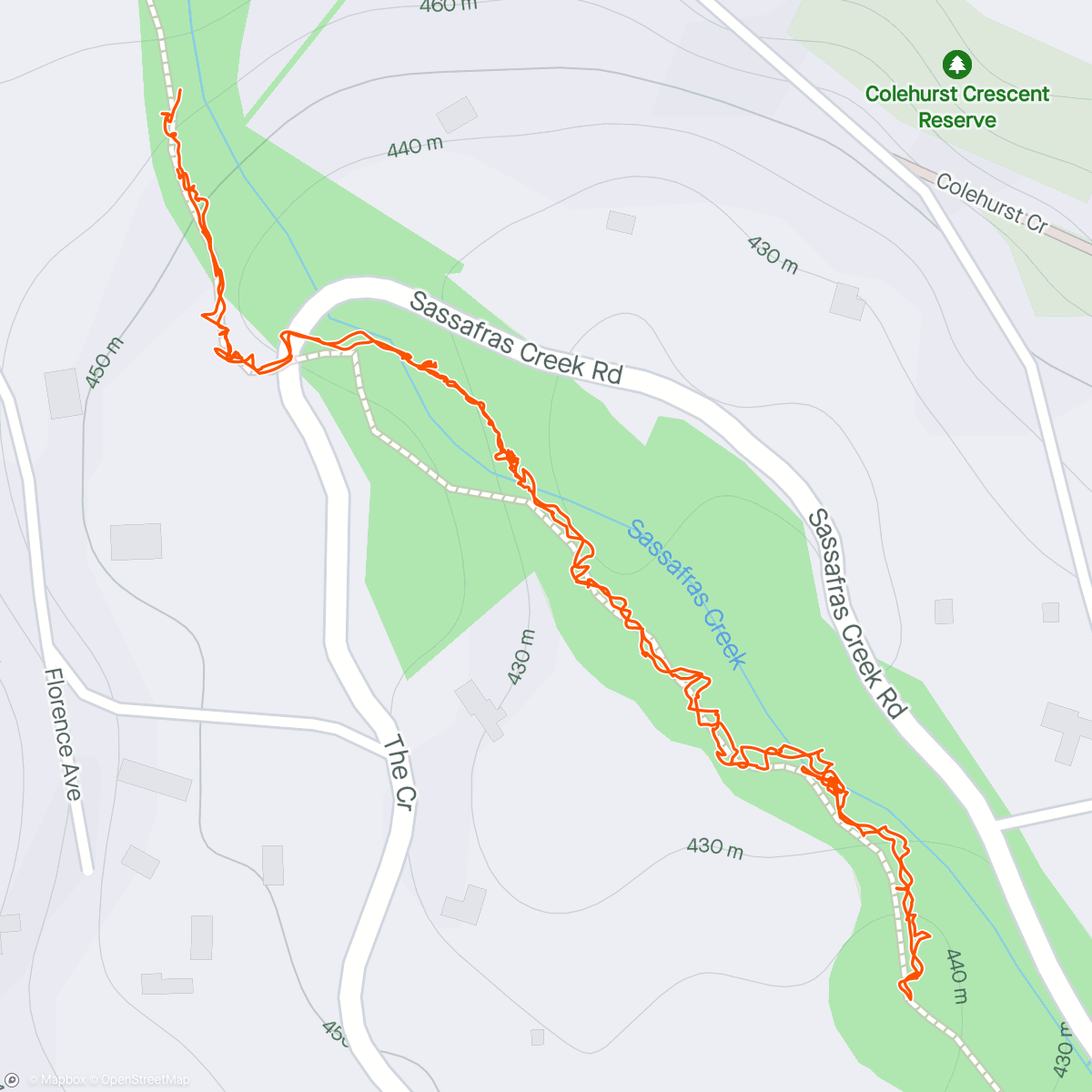 Map of the activity, Family hike with new baby pack