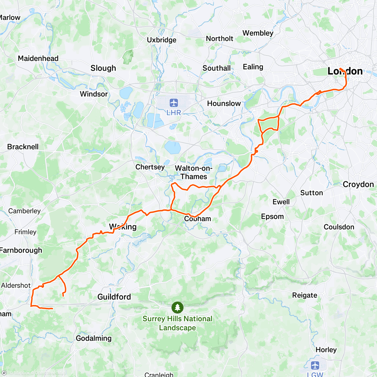 Mapa de la actividad (To London to pick up my Festive 500 patch from the Rapha Club House)