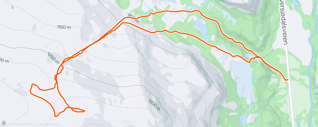 Mapa da atividade, Svartdalshøgda med Terje. Starter i fint vær, men fanges av total whiteout på toppen