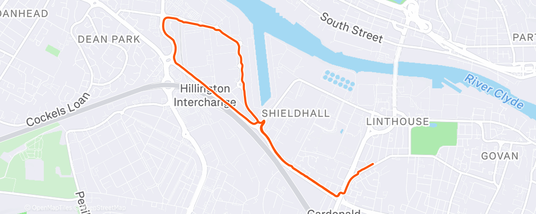 Map of the activity, Scenic Braehead Car Park Run